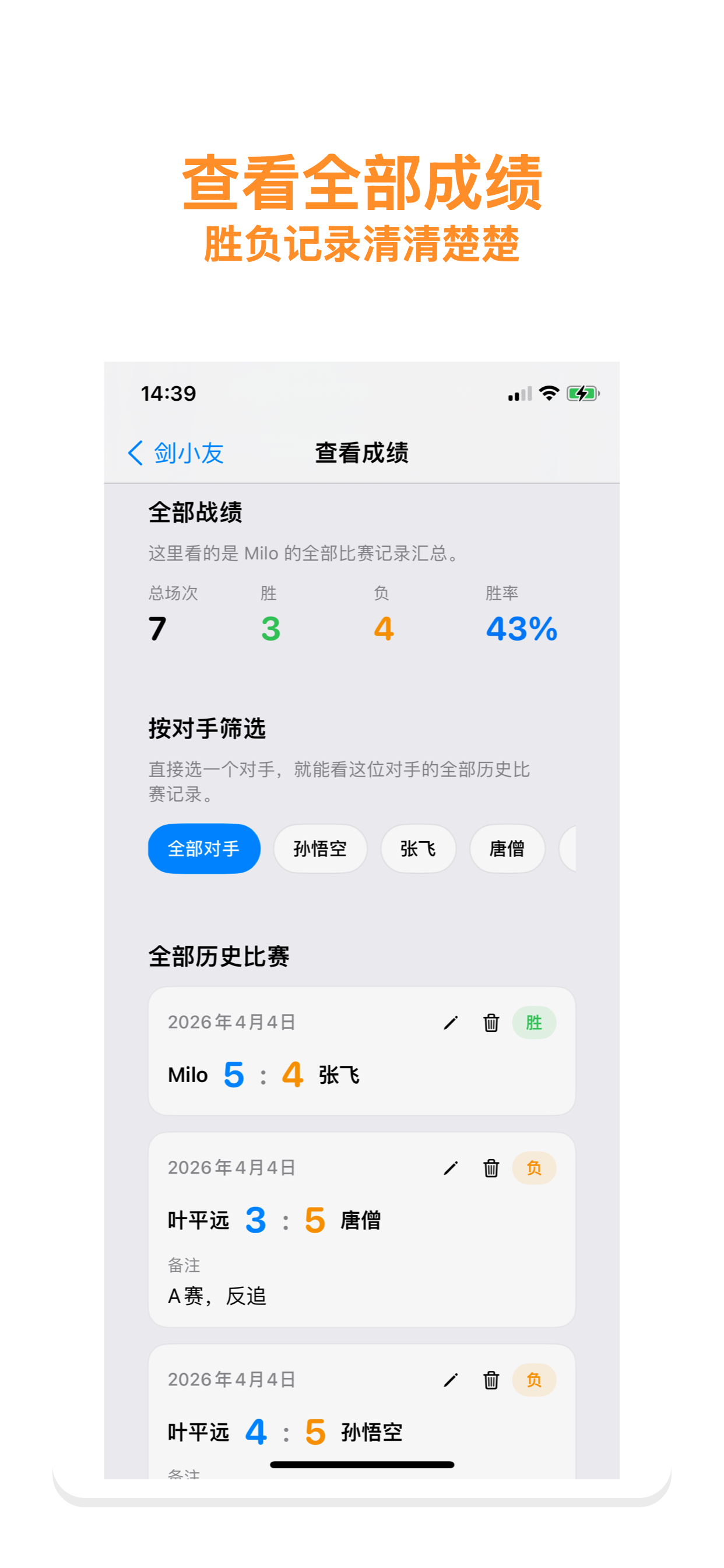 比赛成绩与历史记录界面
